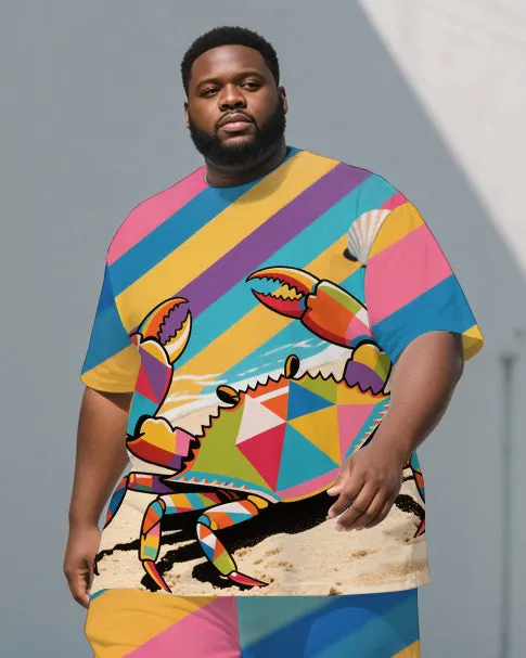 Big Guy's Animal World Crab & Colorful Stripe Printed Casual Short Sleeve T-shirt Pants Set sold by Biggmans product image thumbnail 2