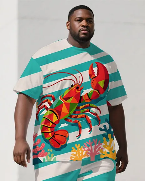 Big Guy's Summer Animal Theme lobster Cartoon Printed Casual Short Sleeve T-shirt Pants Set sold by Biggmans product image thumbnail 2