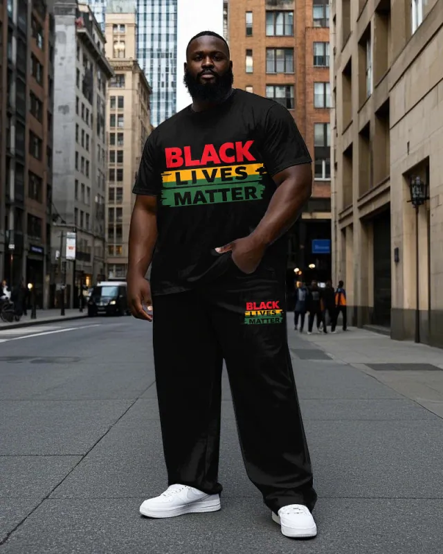 Men's Big Size Simple BLACK LIVES MATTER Letter Printed Short Sleeve T-shirt Pants Set sold by Biggmans