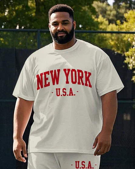 Men's Big & Tall NEW YORK USE Simple Letter Printed Casual Short Sleeve T-shirt Pants Set sold by Biggmans product image thumbnail 2