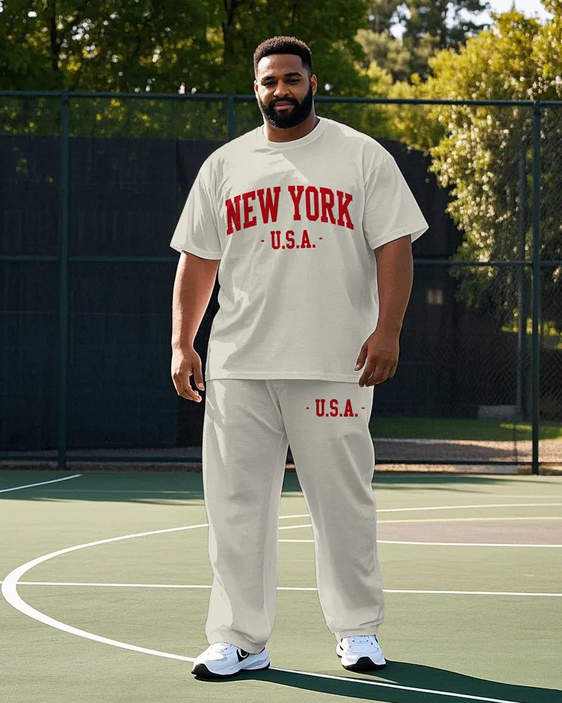 Men's Big & Tall NEW YORK USE Simple Letter Printed Casual Short Sleeve T-shirt Pants Set sold by Biggmans