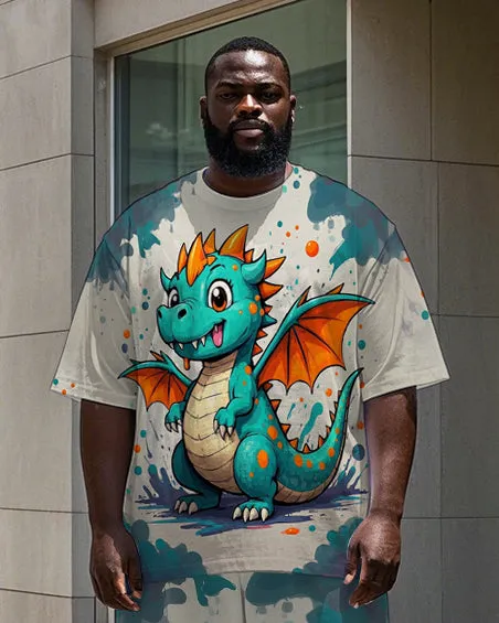 Men's Splash Ink Cute Dinosaur Printed Street Fashion 2-Piece Short Sleeve T-shirt Pants Set sold by Biggmans product image thumbnail 2