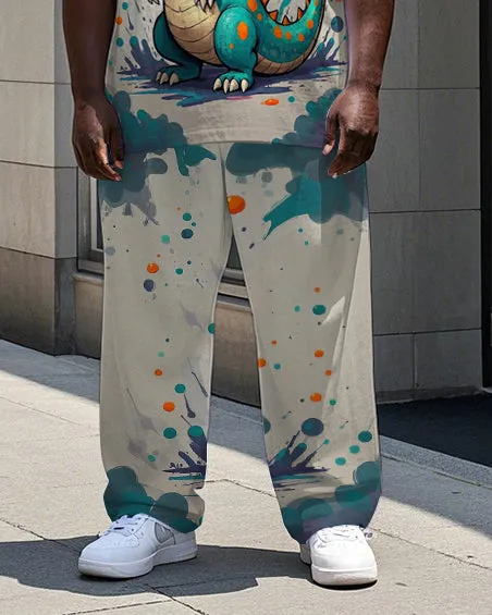 Men's Splash Ink Cute Dinosaur Printed Street Fashion 2-Piece Short Sleeve T-shirt Pants Set sold by Biggmans product image thumbnail 3