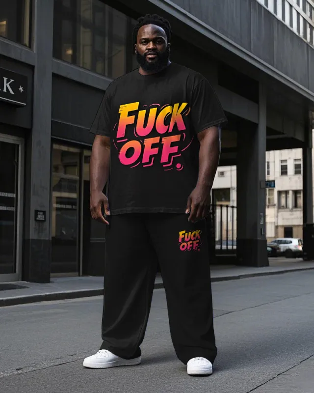 Men's Big Size Simple Gradient FUCK OFF Letter Printed Short Sleeve T-shirt Pants Set sold by Biggmans