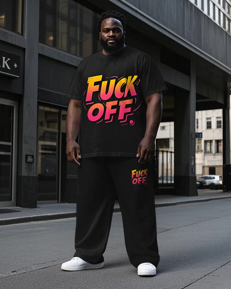 Men's Big Size Simple Gradient FUCK OFF Letter Printed Short Sleeve T-shirt Pants Set sold by Biggmans