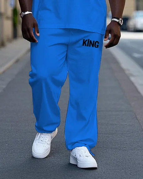 Big Men's Casual Bright Splicing Color Block Letter KING Printed Short Sleeve T-shirt Pants Set sold by Biggmans product image thumbnail 3