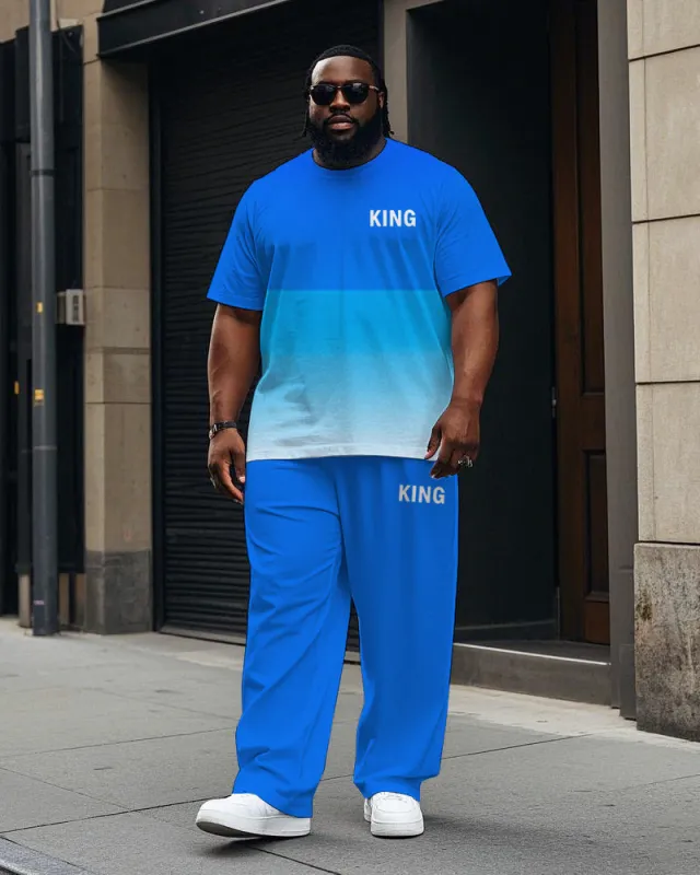 Men's Big & Tall Gradient Splicing Style Letter KING Printed Casual Short Sleeve T-shirt Pants Set sold by Biggmans