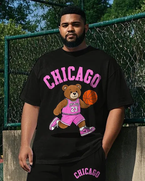 Big Men's Casual Cartoon Basketball Bear Athlete CHICAGO Printed Short Sleeve T-shirt Pants Set sold by Biggmans product image thumbnail 2