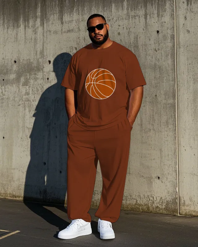 Men's Casual Simple Basketball Printed Big and Tall Short Sleeve T-shirt Pants Set sold by Biggmans