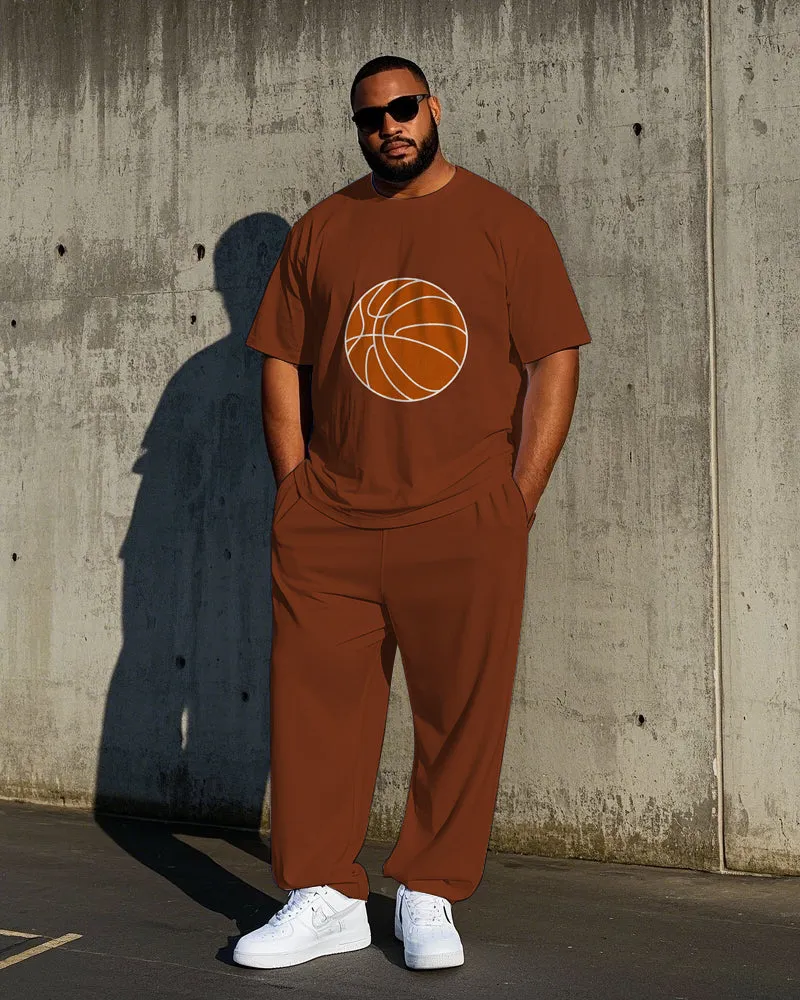 Men's Casual Simple Basketball Printed Big and Tall Short Sleeve T-shirt Pants Set sold by Biggmans