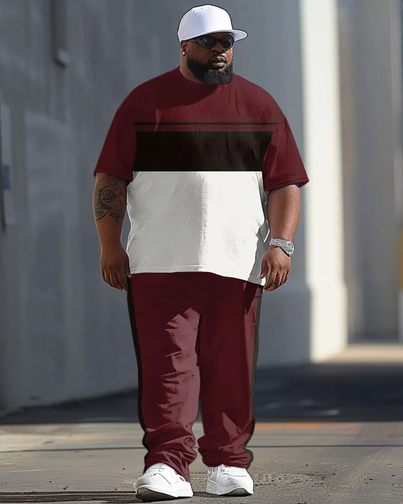 Men's Big & Tall Simple Colorblock Printed T-shirt Pants Set sold by Biggmans