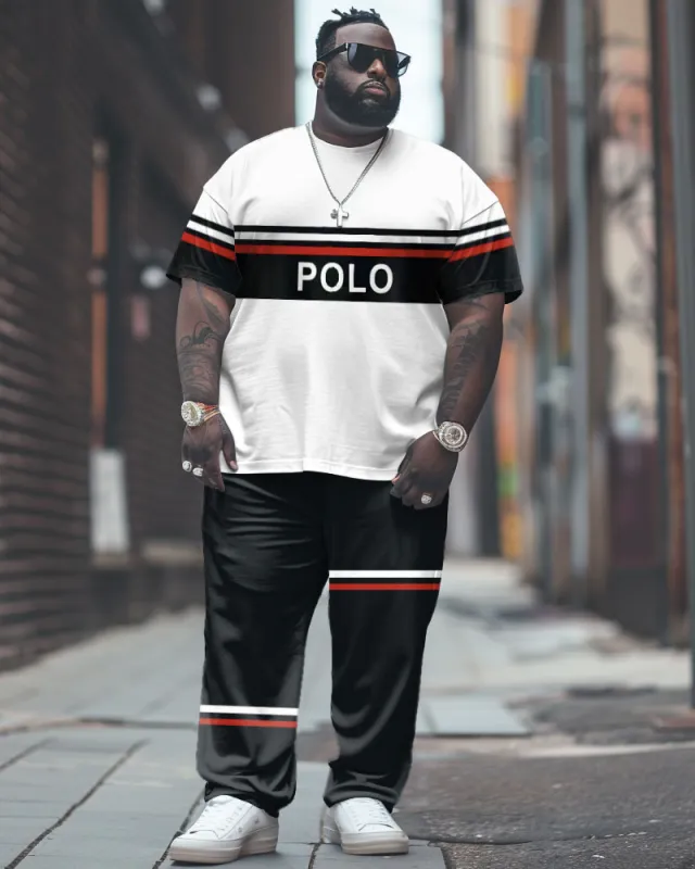 Men's Big & Tall Simple Line Colorblock Alphabet Print T-shirt Trousers Set sold by Biggmans