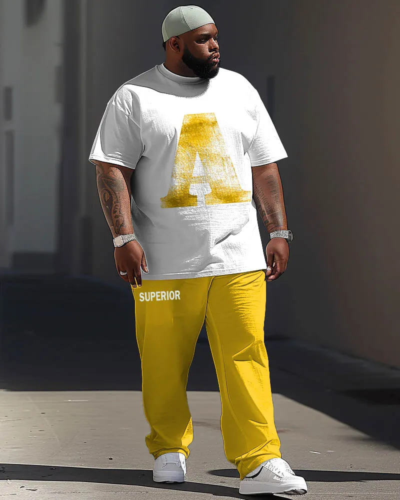 Comfortable Men's Big & Tall Casual Letter Print Short Sleeve T-shirt Trousers Set sold by Biggmans
