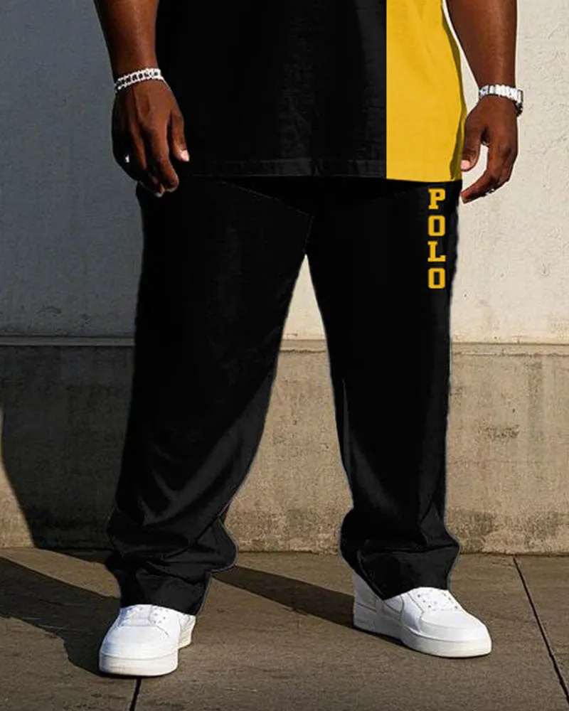 Men's Big & Tall Black & Yellow Colorblock Signature Printed Short-sleeved T-shirt Trousers Set sold by Biggmans product image thumbnail 3