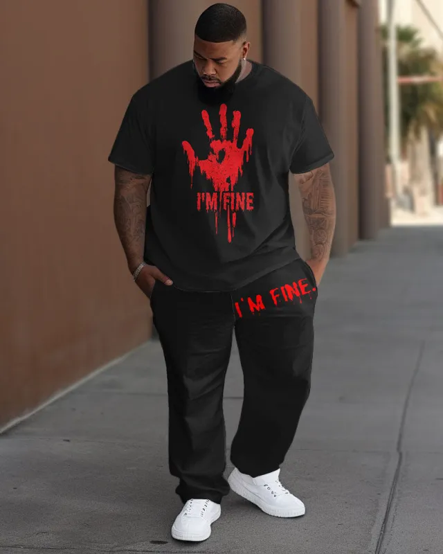 Big Guys I'm Fine Bloody Hand Print T-Shirt Trousers Set sold by Biggmans