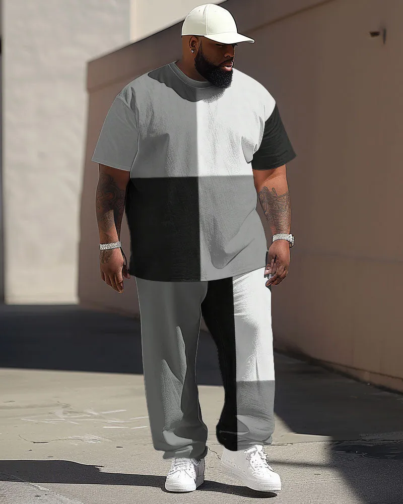 Casual Simple Colorblock Big Men's Short Sleeve T-shirt Pants Set sold by Biggmans