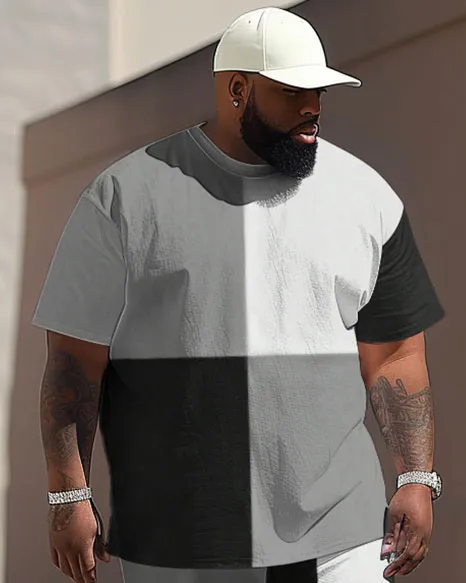 Casual Simple Colorblock Big Men's Short Sleeve T-shirt Pants Set sold by Biggmans product image thumbnail 2