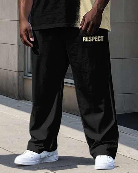 Big Men's Casual Simple Splicing Style Letter RESPECT Printed Short Sleeve T-shirt Pants Set sold by Biggmans product image thumbnail 3