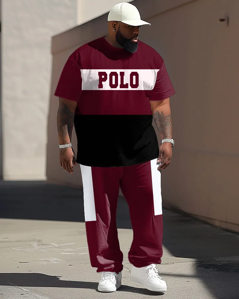 Big Guy's Simple Red Colorblock Alphabet Print T-shirt Trousers Set sold by Biggmans