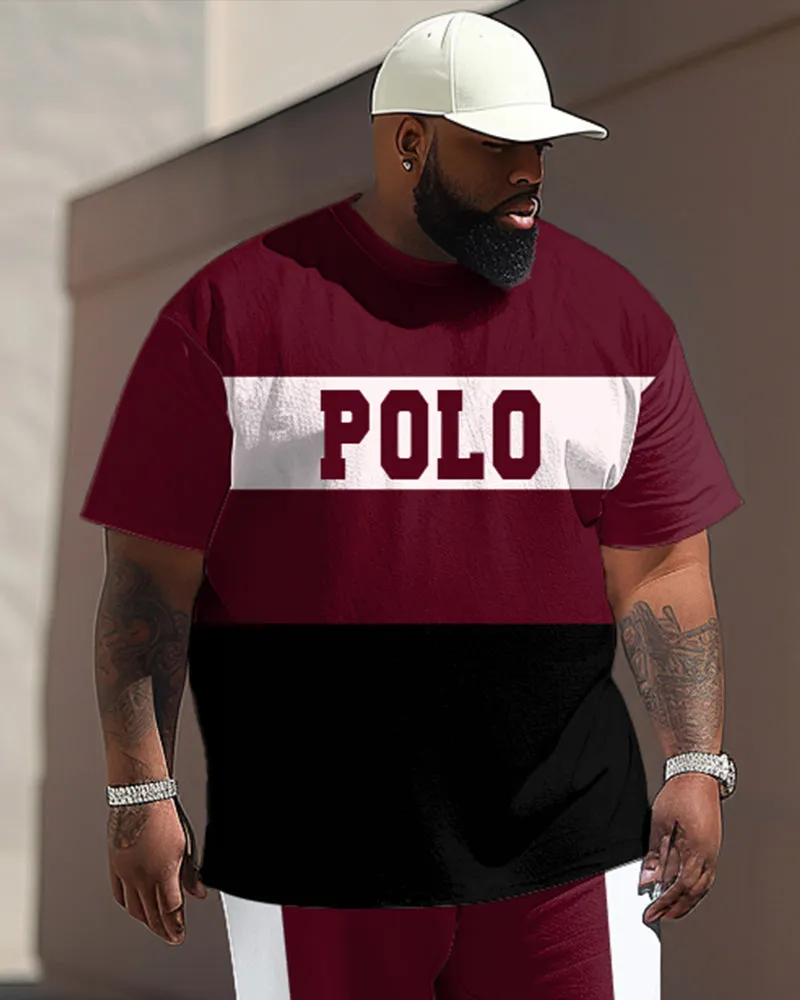 Big Guy's Simple Red Colorblock Alphabet Print T-shirt Trousers Set sold by Biggmans product image thumbnail 2