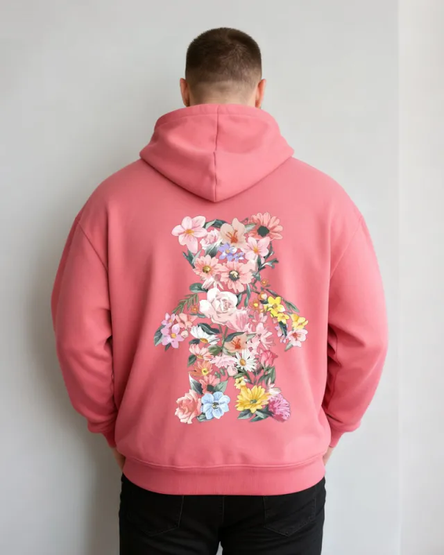 Big & Tall Men's Pink Floral Bear Print Zipper Hoodie sold by Biggmans