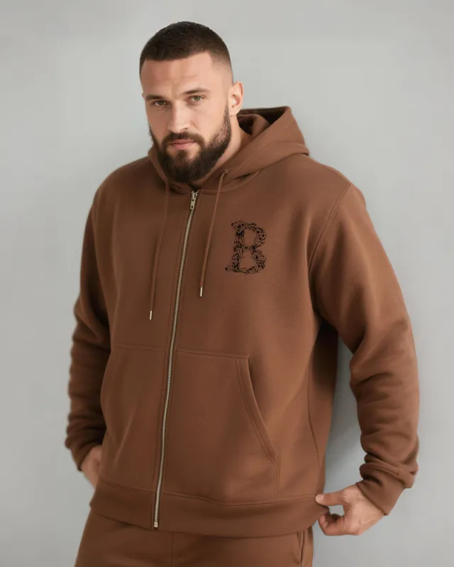 Big & Tall Men's Vintage B- Letter Print Zipper Hoodie sold by Biggmans