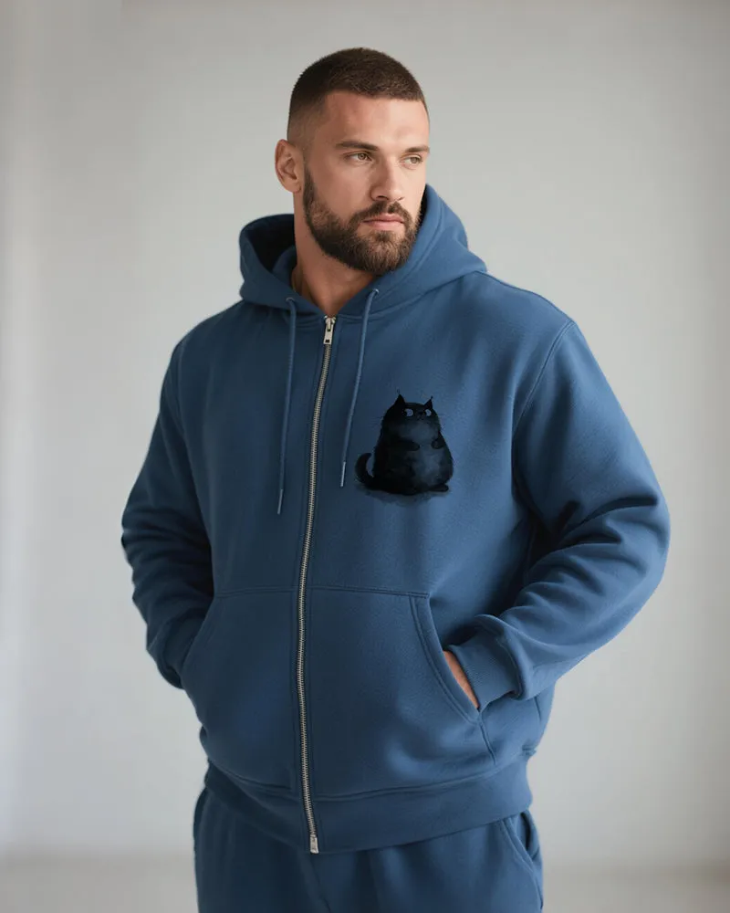 Big & Tall Men's Cat Stamp Print Zipper Hoodie sold by Biggmans