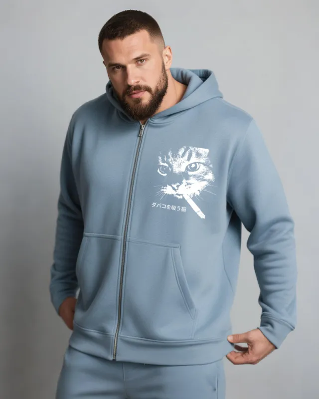 Big & Tall Men's Cat Letter Print Zipper Hoodie sold by Biggmans