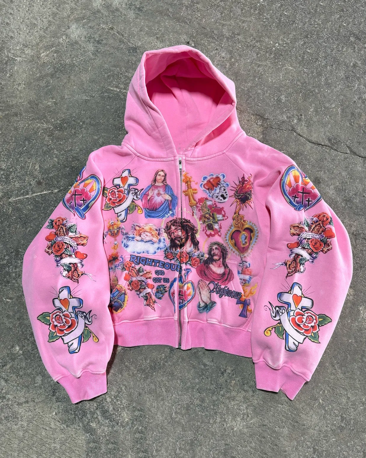 Big & Tall Men's JESUS Multiple Printed Wash Zip Hoodie sold by Biggmans