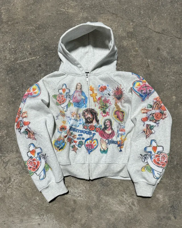 Big & Tall Men's JESUS Multiple Printed White-Grey Zip Hoodie sold by Biggmans