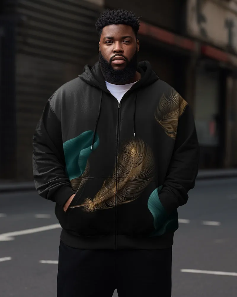 Men's Plus Size Casual Feather Graphic Abstract Art Zip Hoodie sold by Biggmans