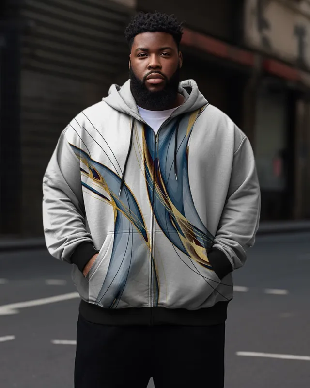 Men's Plus Size Casual Amber Graphic Abstract Art Zip Hoodie sold by Biggmans