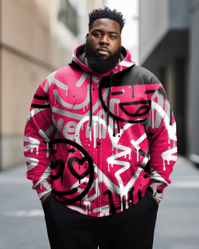 Men's Plus Size Casual Street Art Graffiti Zipper Hoodie sold by Biggmans