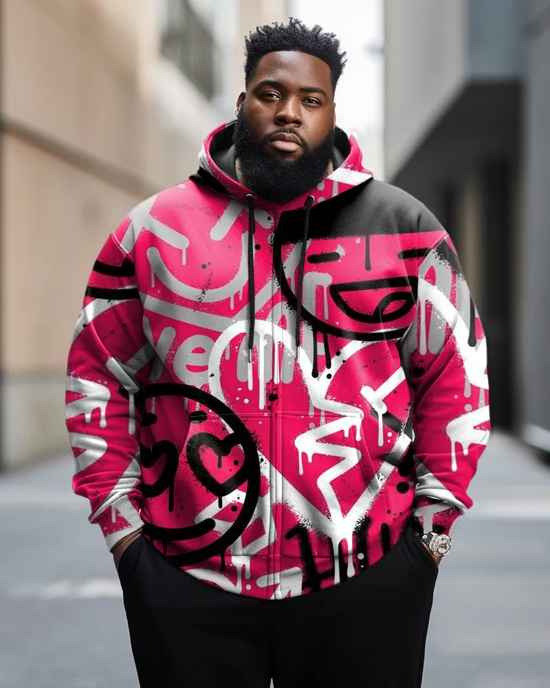 Men's Plus Size Casual Street Art Graffiti Zipper Hoodie sold by Biggmans