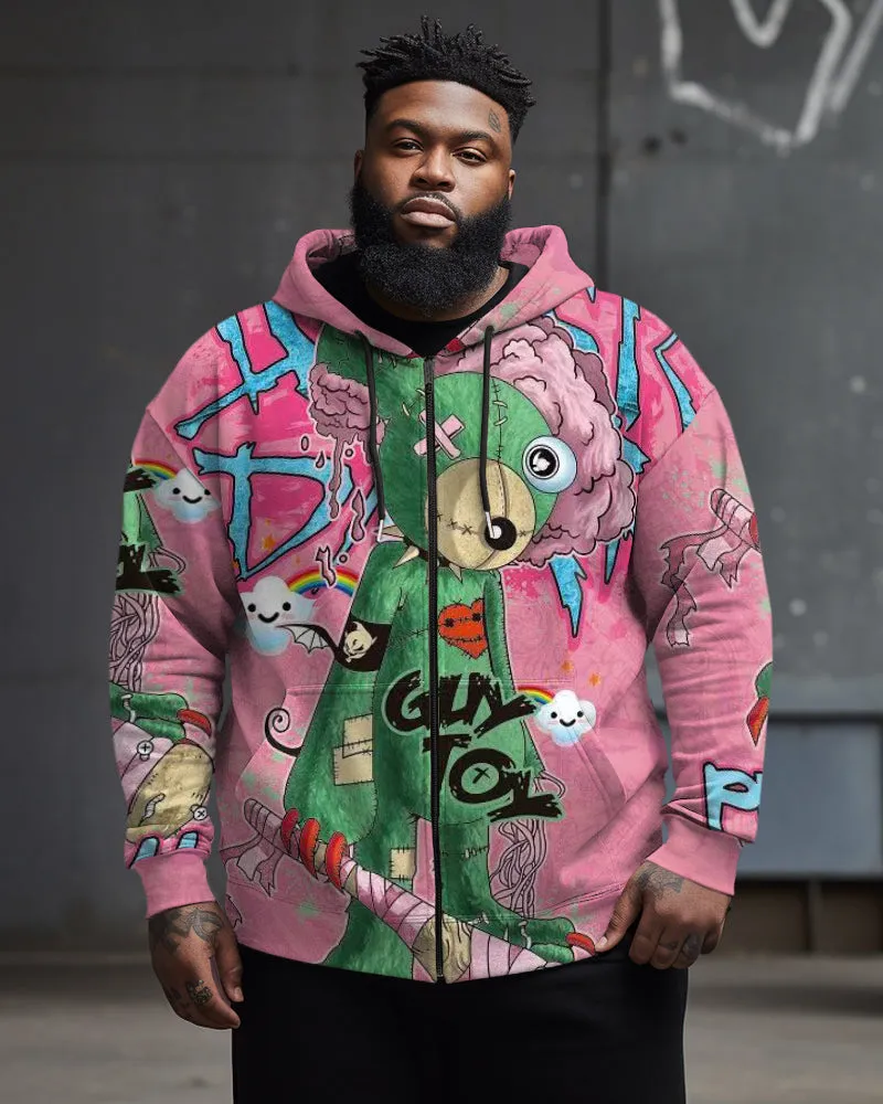 Men's Plus Size Pink Graffiti Bear Zip Up Hoodie sold by Biggmans