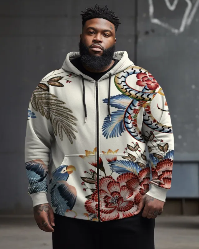 Men's Plus Size Floral Pattern Zip Hoodie sold by Biggmans