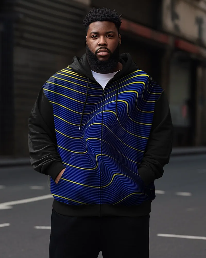 Men's Plus Size Casual Wavy Graphic Abstract Art Zip Hoodie sold by Biggmans