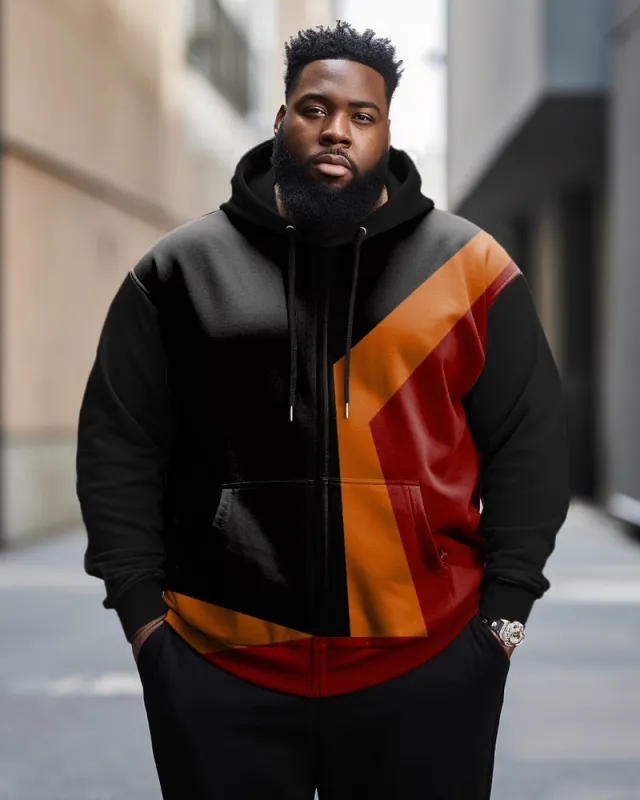 Men's Plus Size Classic Colorblock Graphic Zip Hoodie sold by Biggmans
