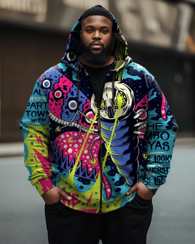 Men's Casual Street Plus Size Graffiti Alphabet Zipper Hoodie sold by Biggmans