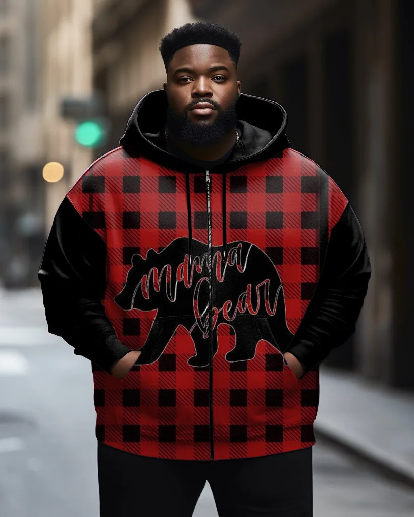 Men's Plus Size Plaid Lazy Bear Zip Hoodie sold by Biggmans