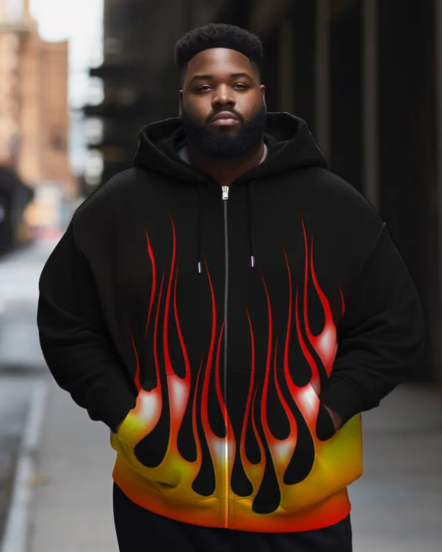 Men's Plus Size Casual Flame Zip Hoodie sold by Biggmans