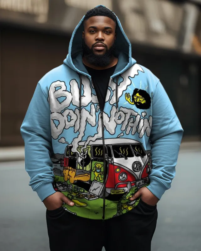 Men's Casual Street Plus Size Graffiti Peace Bear Zipper Hoodie sold by Biggmans