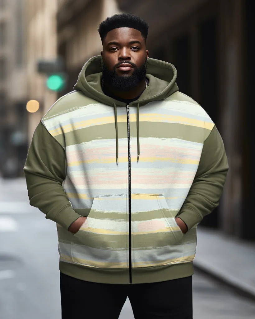 Men's Plus Size Colorblock Geometric Zip Hoodie sold by Biggmans