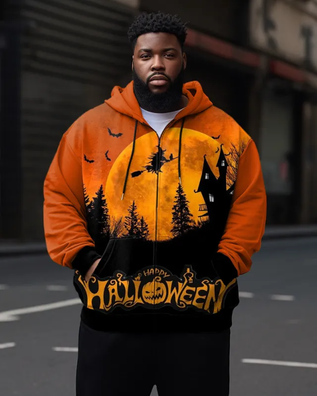 Men's Big & Tall Halloween Skull Pumpkin Zip Hoodie sold by Biggmans