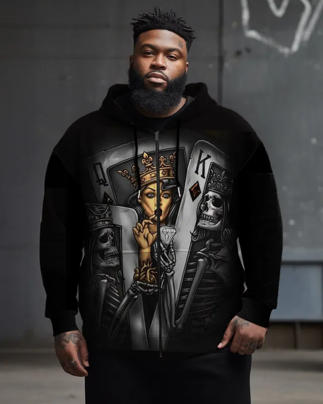 Big & Tall Men's Poker Skull Queen Zip Hoodie | Biggmans sold by Biggmans