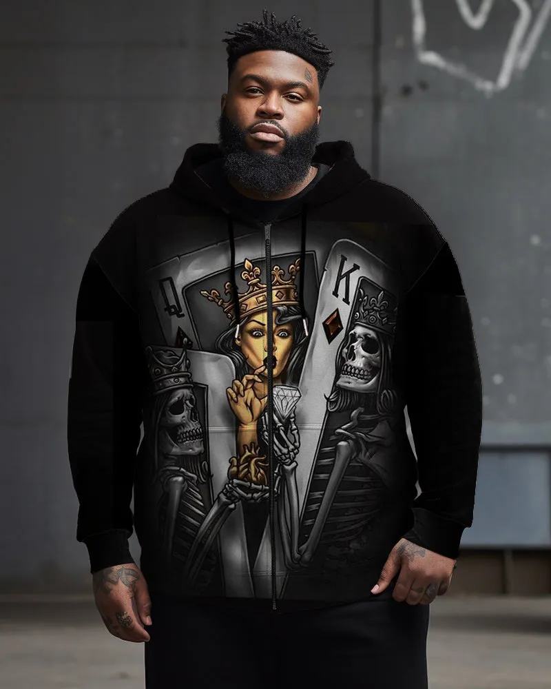 Big & Tall Men's Poker Skull Queen Zip Hoodie | Biggmans sold by Biggmans
