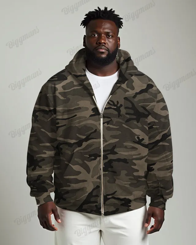 Camouflage Print Cardigan Hoodie Big & Tall Men's Set sold by Biggmans