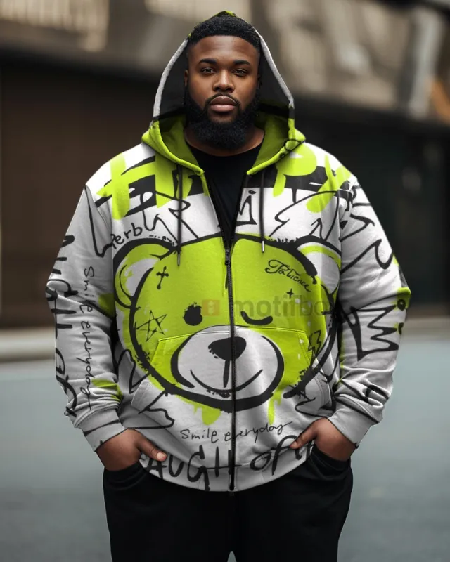 Men's Casual Street Big & Tall Graffiti Art Bear Zipper Hoodie sold by Biggmans