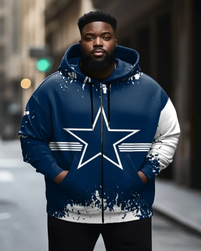 Men's Plus Size Star Color Block Zip Hoodie sold by Biggmans