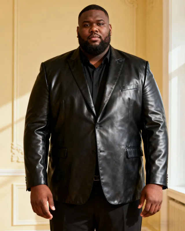 Men's Plus Size Black Waterproof Soft Leather-Resistant Suit Jacket Coat sold by Biggmans